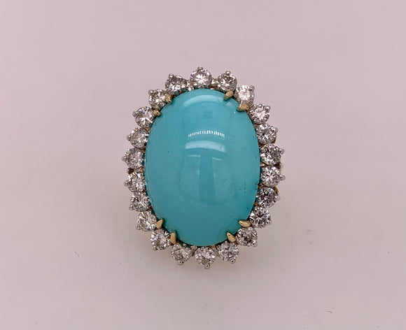 Estate 14K Turquoise & Diamond Ring