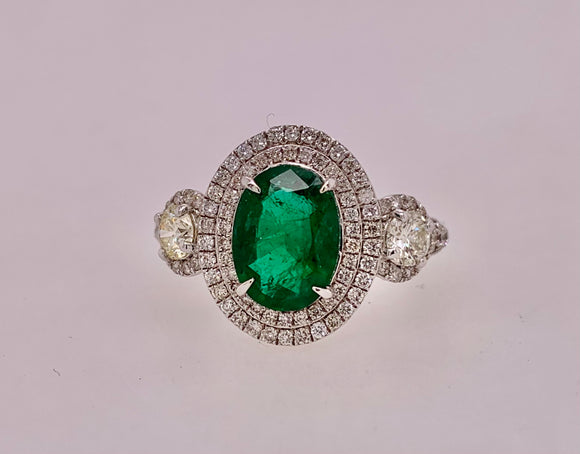 Estate 18K Emerald & Diamond Ring