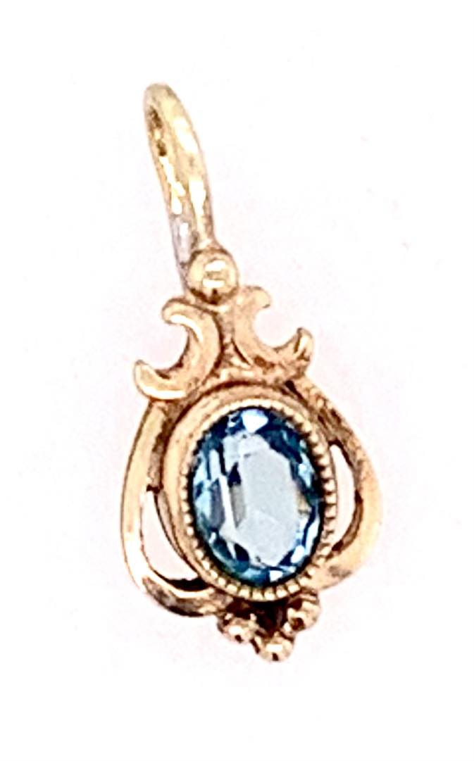 14K Gold Estate Blue Topaz Pendant