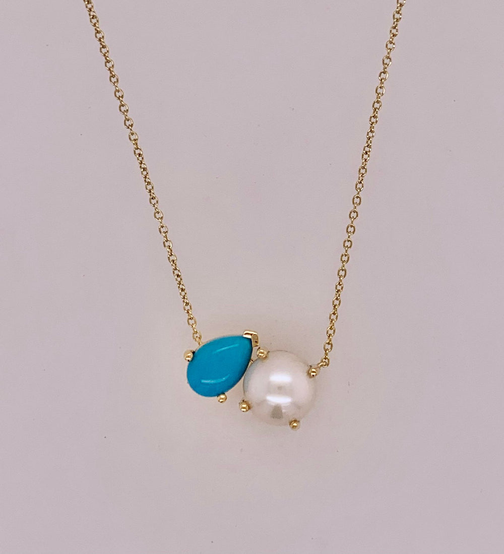 14K Pearl & Turquoise Necklace