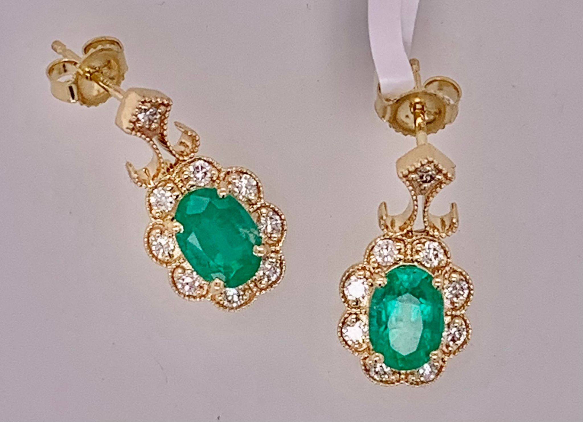 14K Emerald & Diamond Earrings