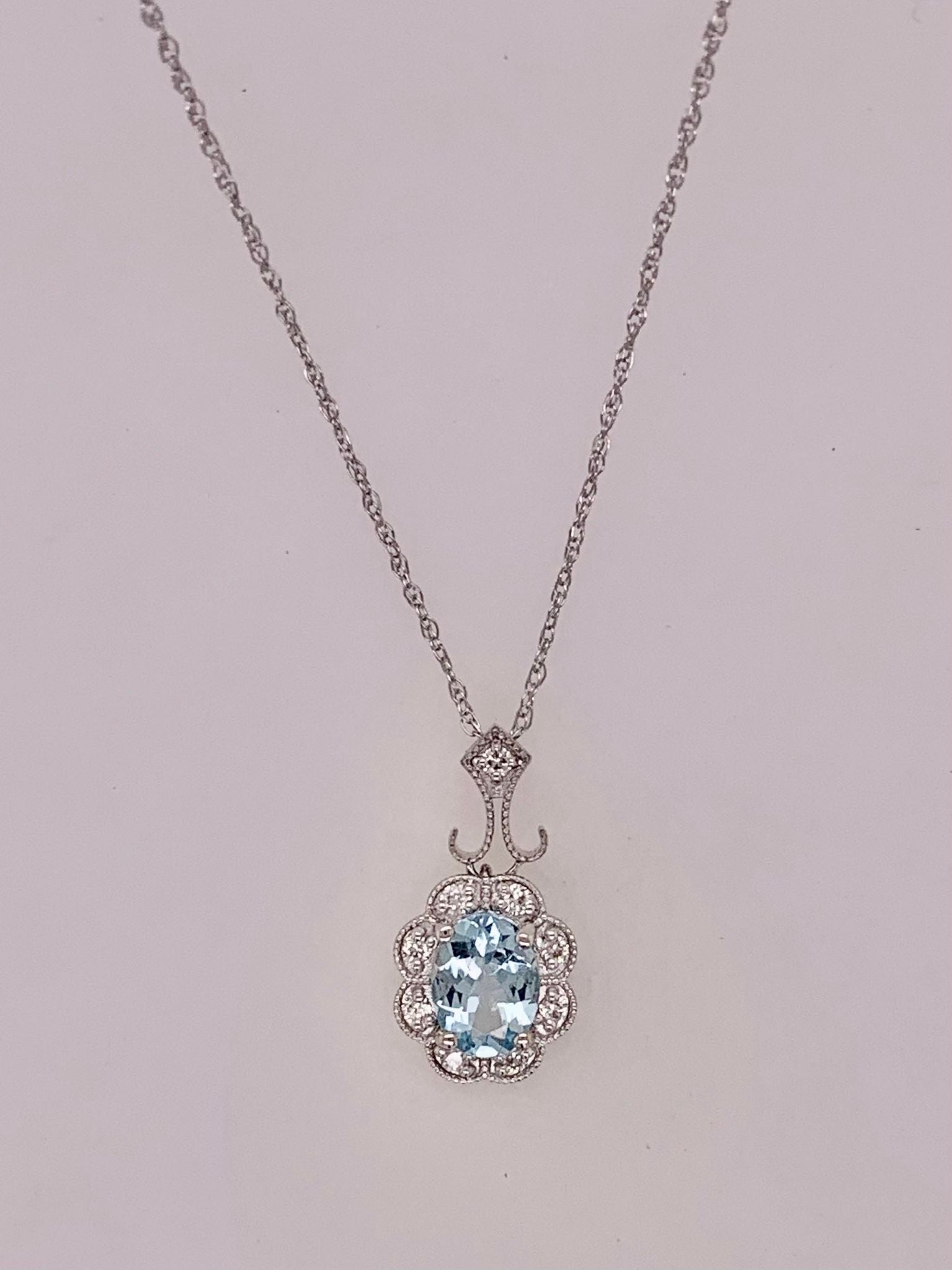 14K Aquamarine & Diamond Necklace