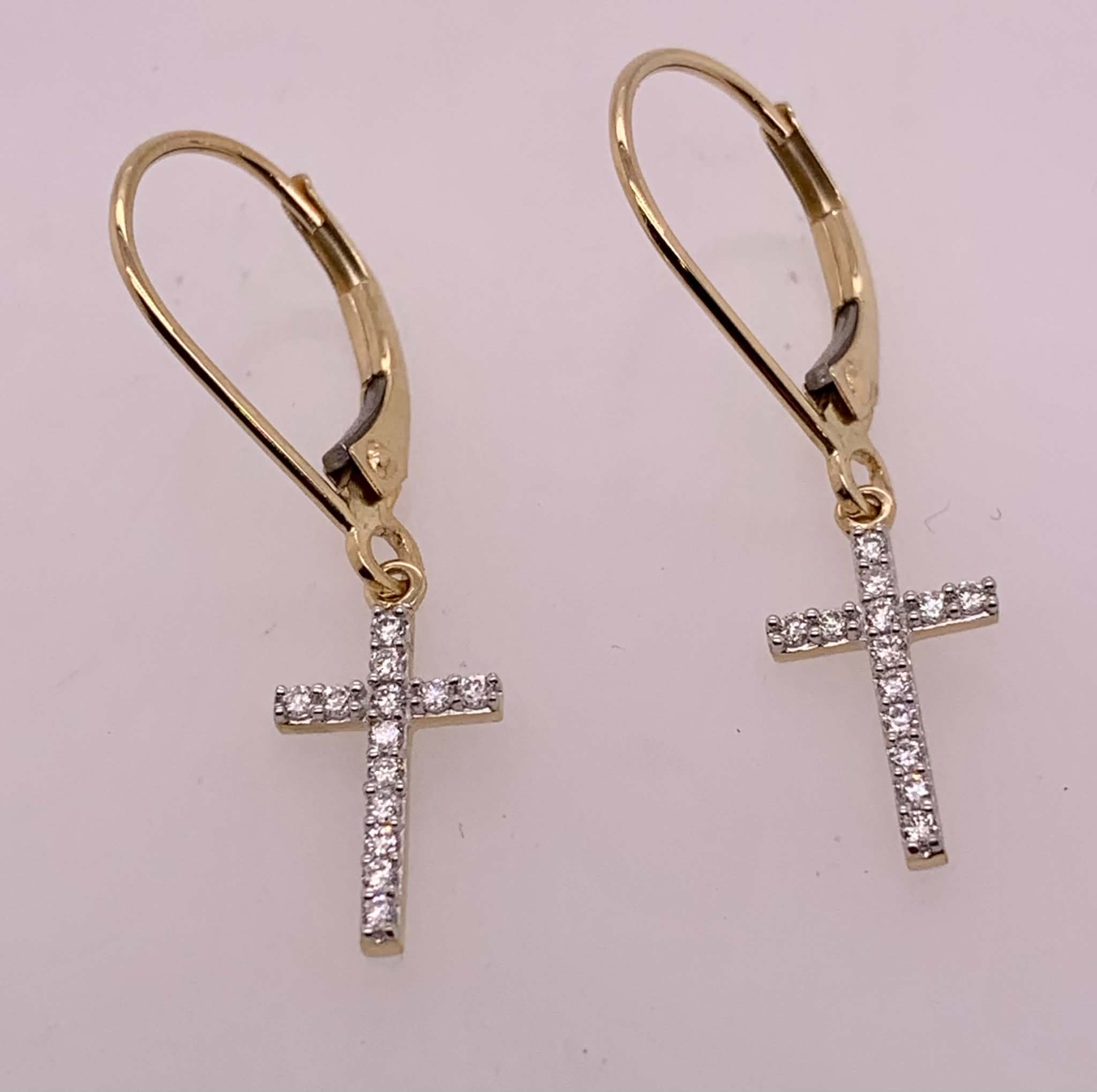 10K Diamond Dangle Cross Earrings