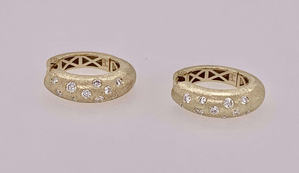 14K Yellow Designer Diamond Huggie Earrings