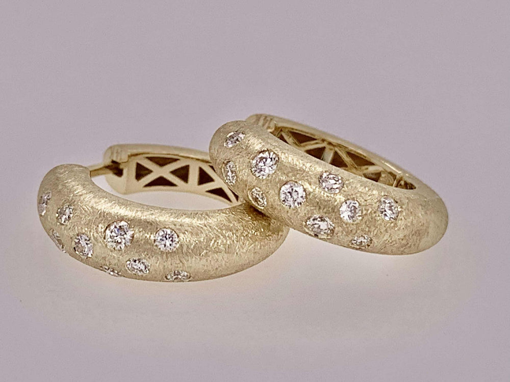 14K Yellow Designer Diamond Huggie Earrings