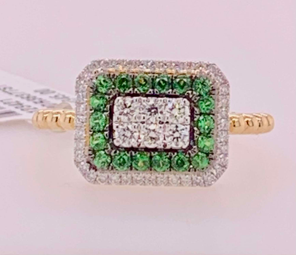 14K Diamond & Tsavorite Garnet Ring