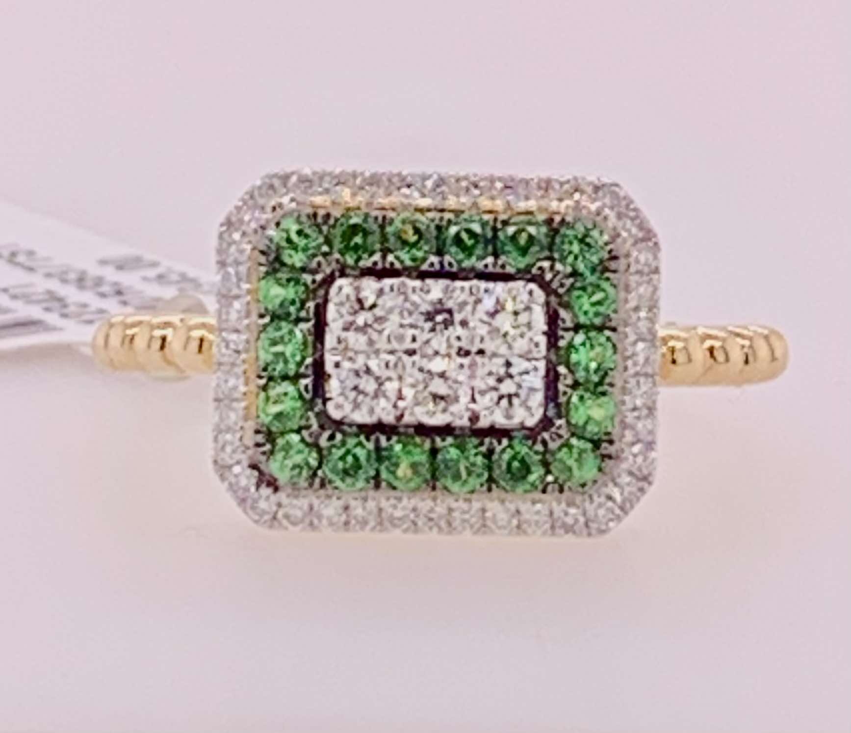 14K Diamond & Tsavorite Garnet Ring