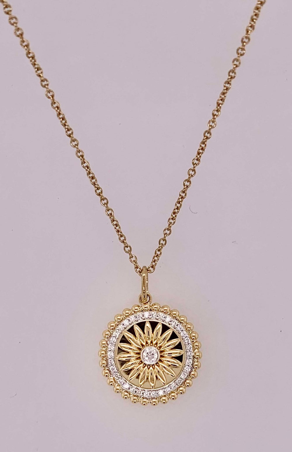 14K Diamond Sunburst Pendant