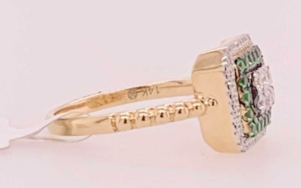 14K Diamond & Tsavorite Garnet Ring