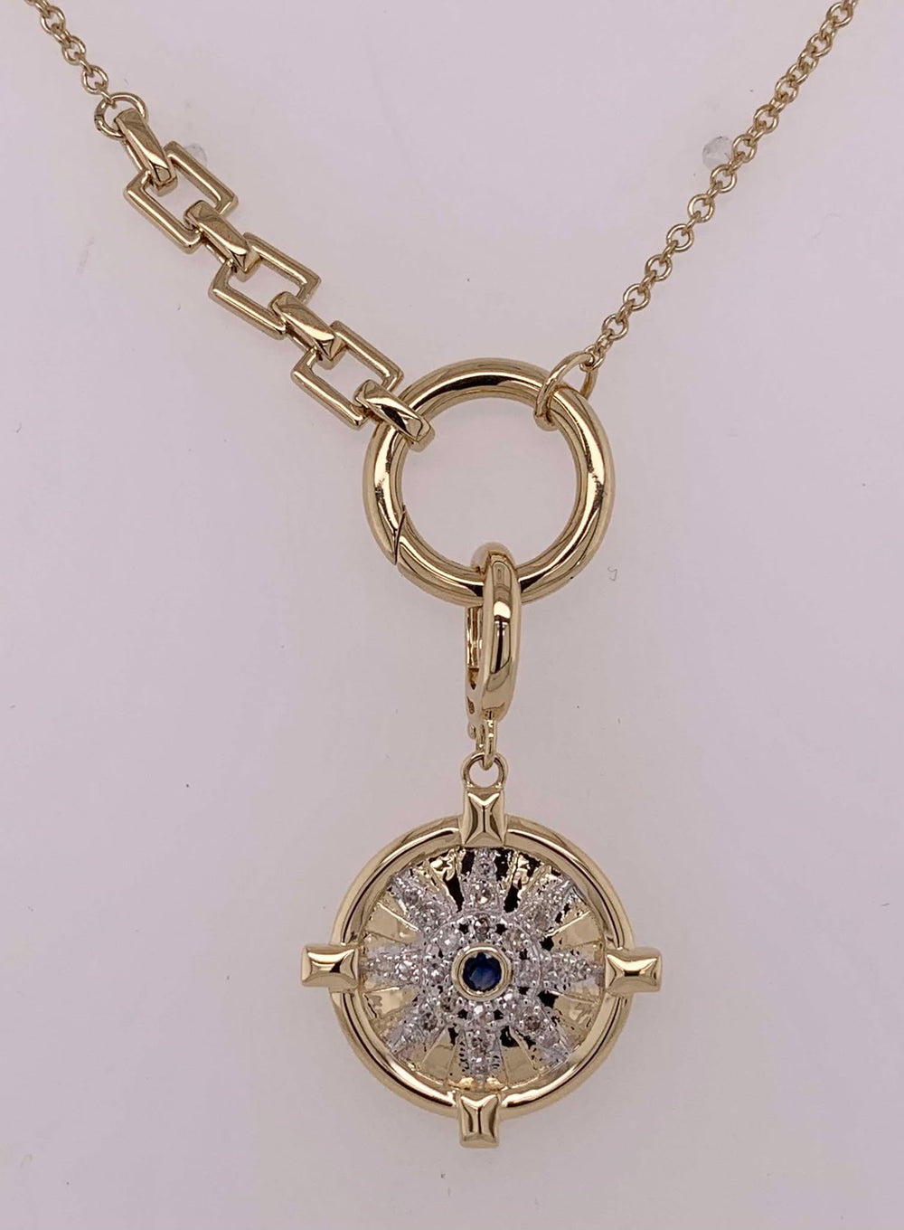 14K Charm Holder Necklace with Compass Charm