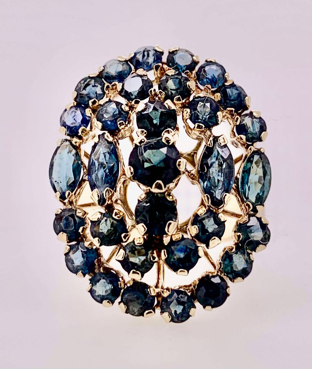 14K Estate Blue Sapphire Cluster Ring