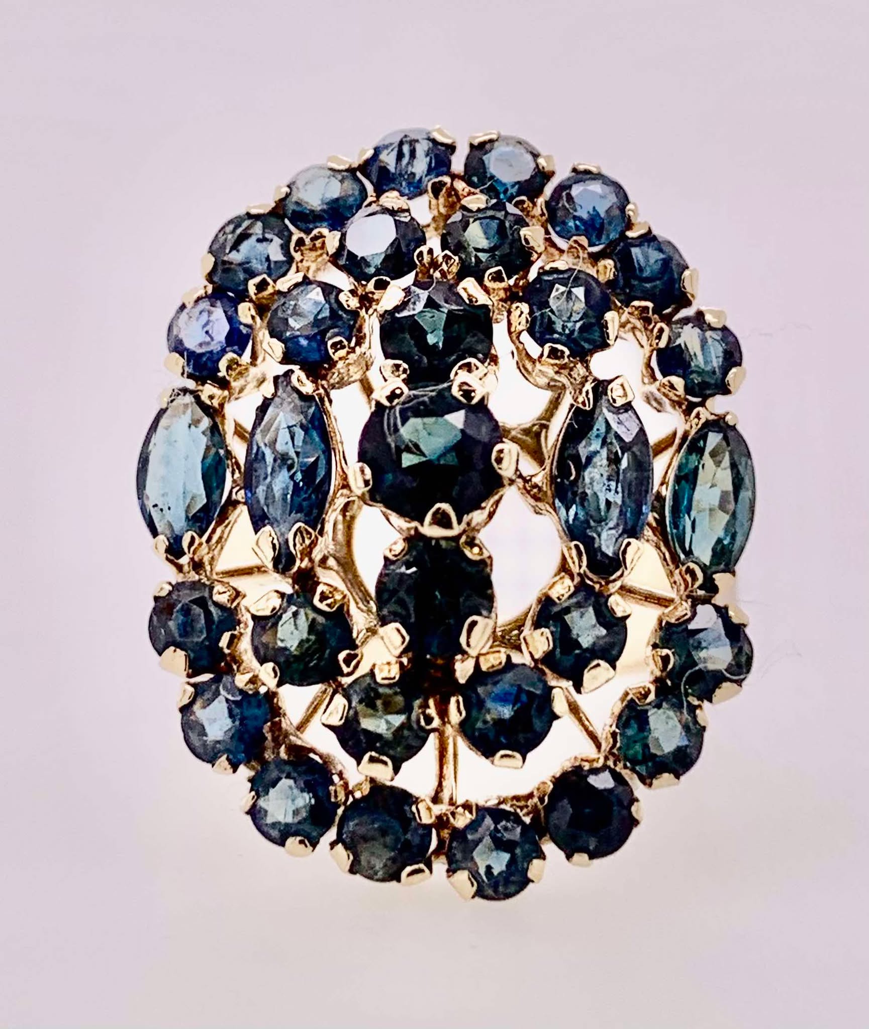 14K Estate Blue Sapphire Cluster Ring