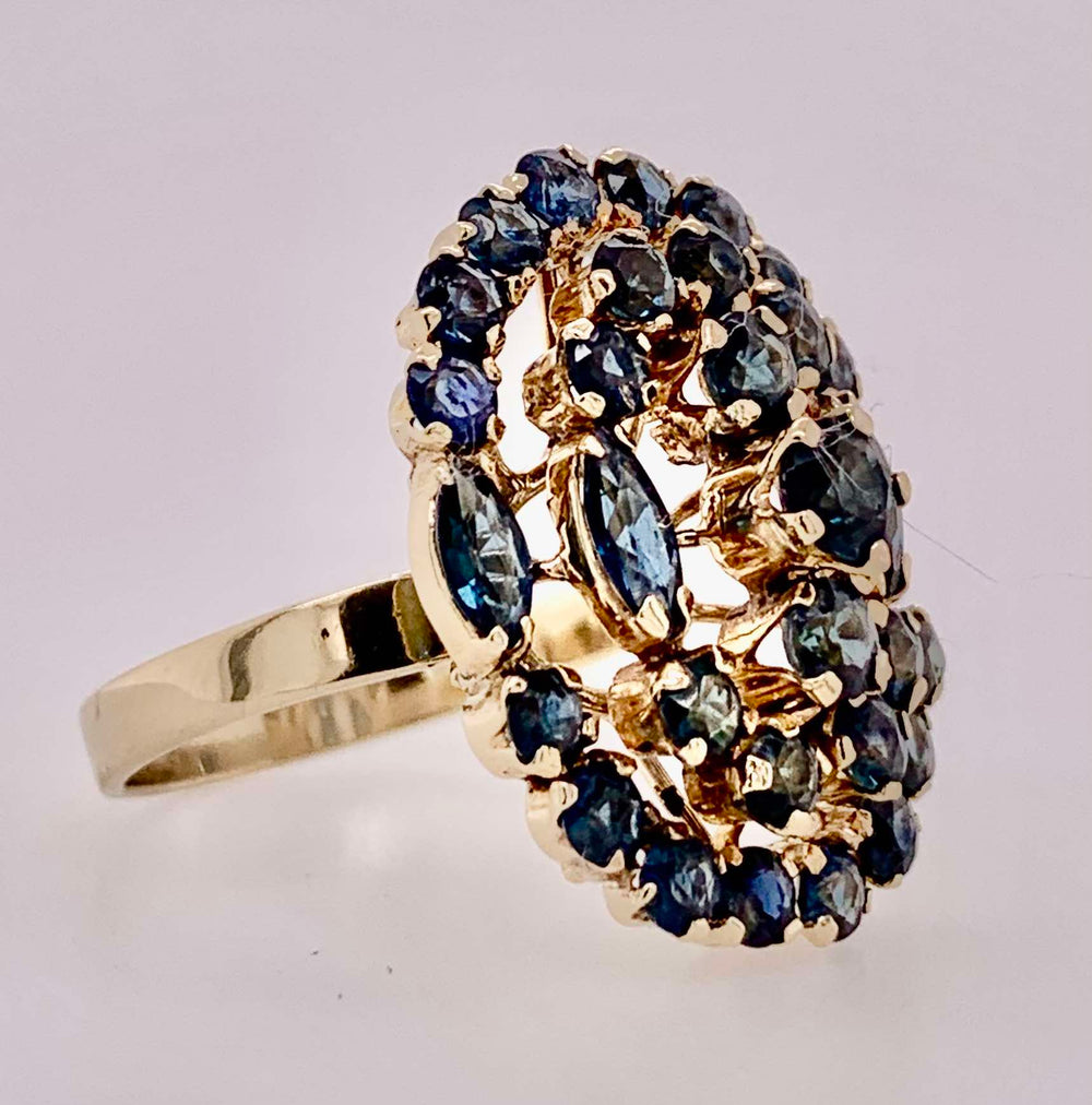 14K Estate Blue Sapphire Cluster Ring