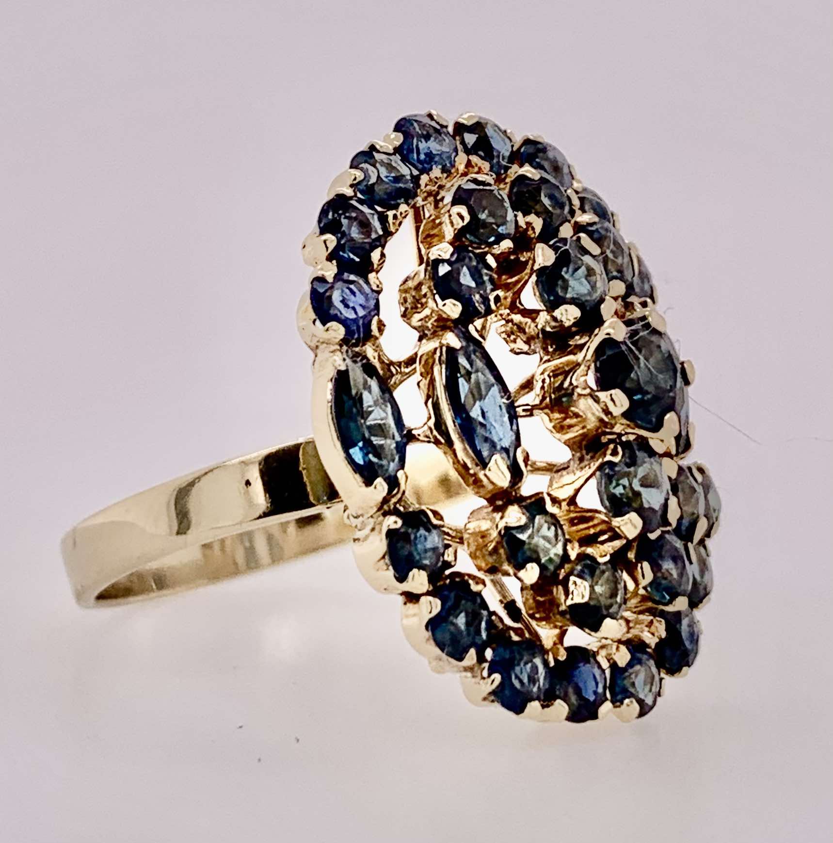 14K Estate Blue Sapphire Cluster Ring