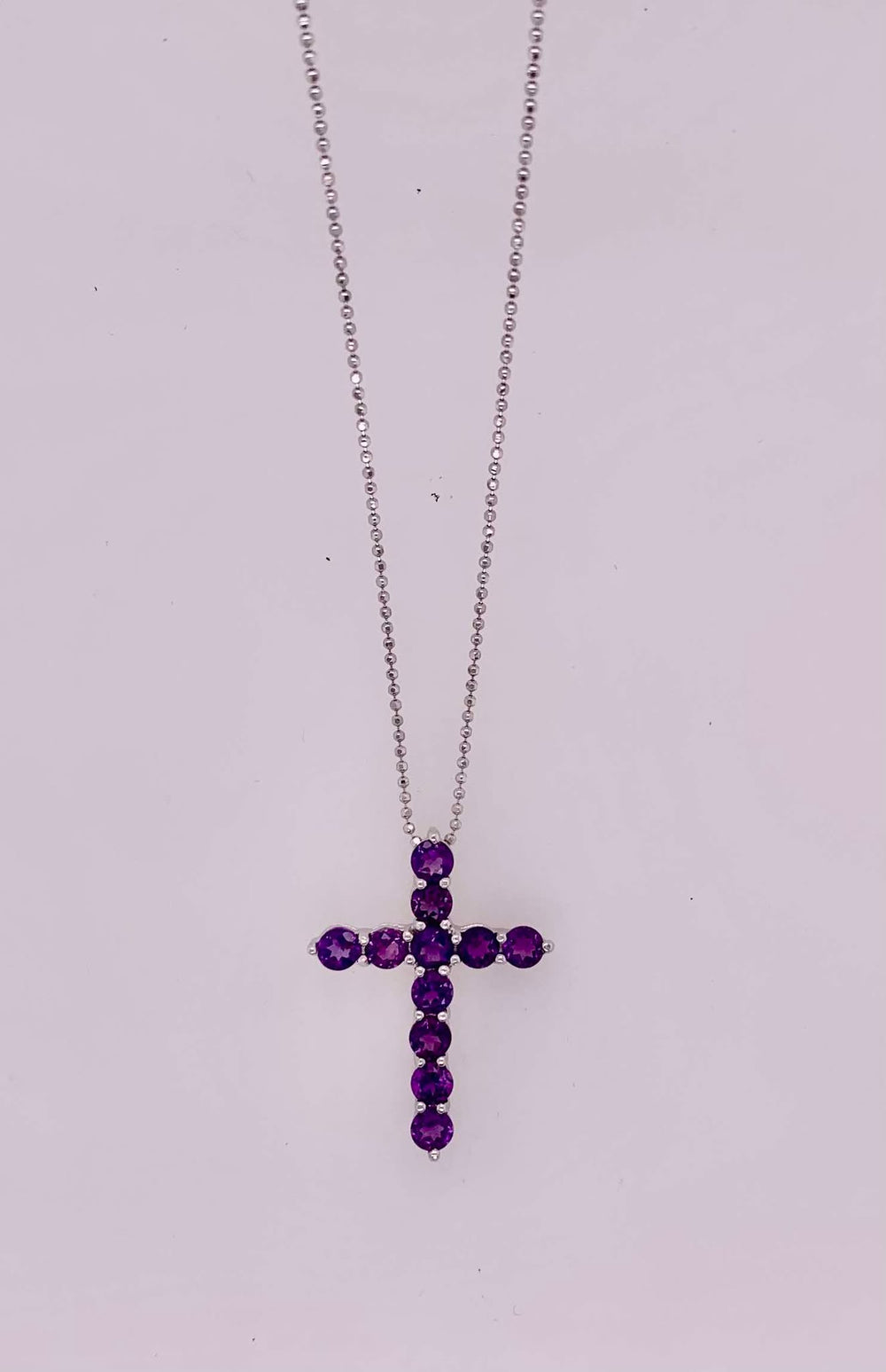 Sterling Silver Amethysts Cross Pendant