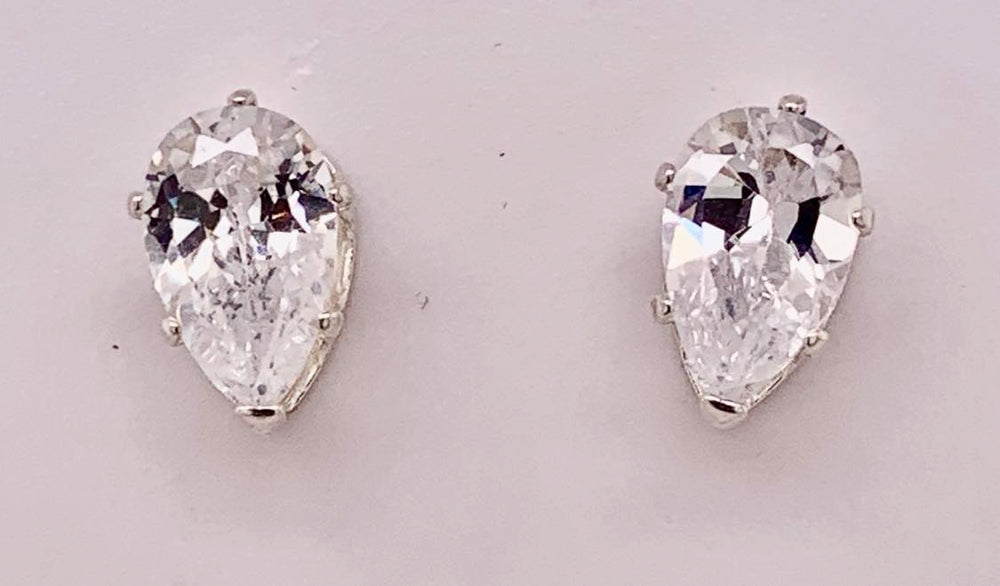 Sterling Silver CZ Pear Shape Stud Earrings