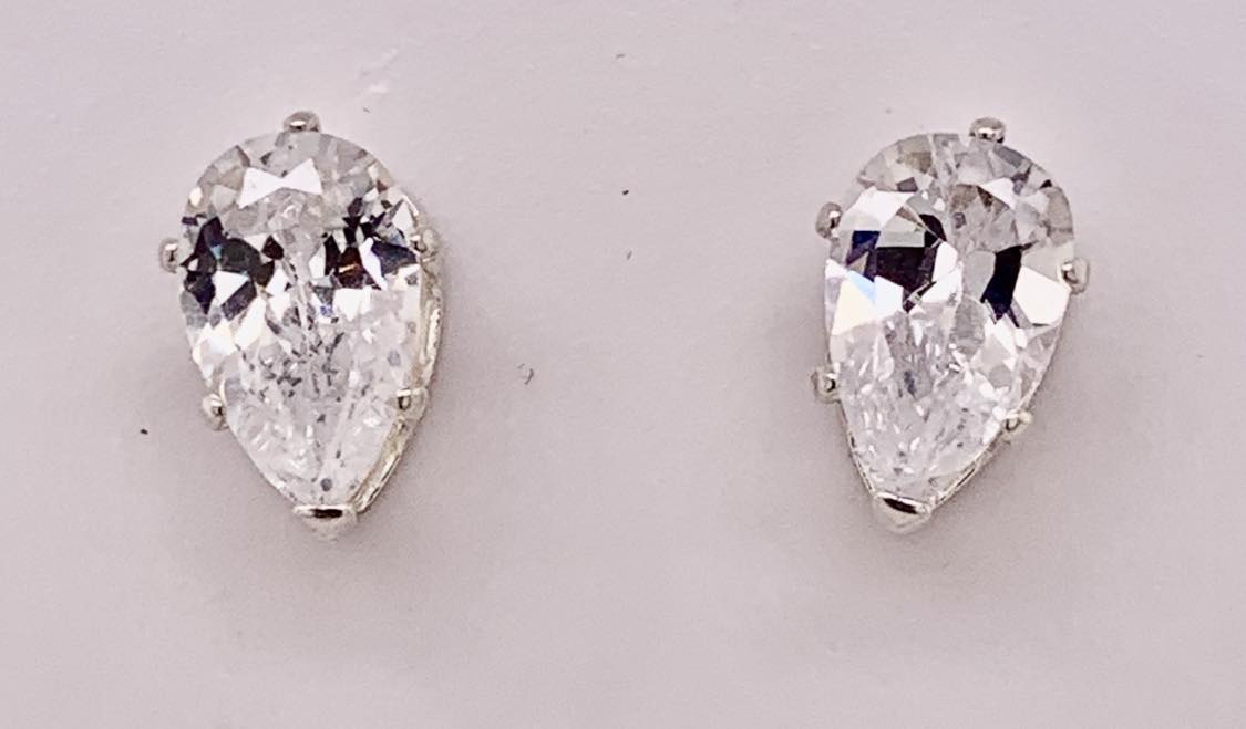 Sterling Silver CZ Pear Shape Stud Earrings