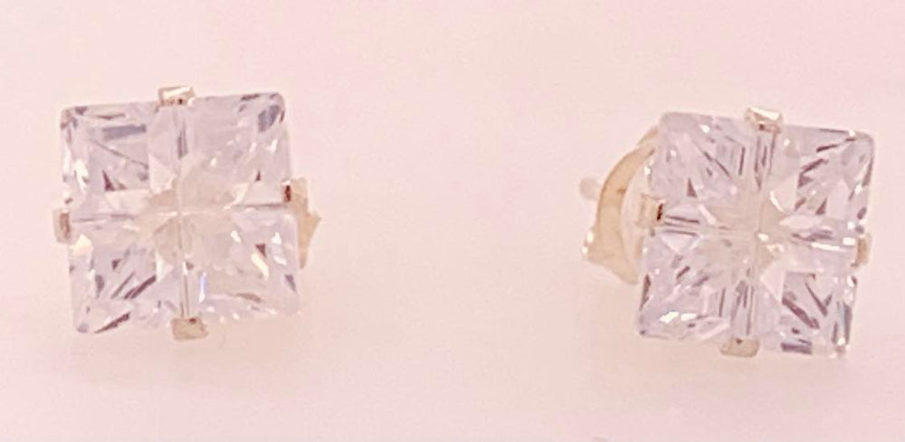 Sterling Silver Square Cut CZ Stud Earrings