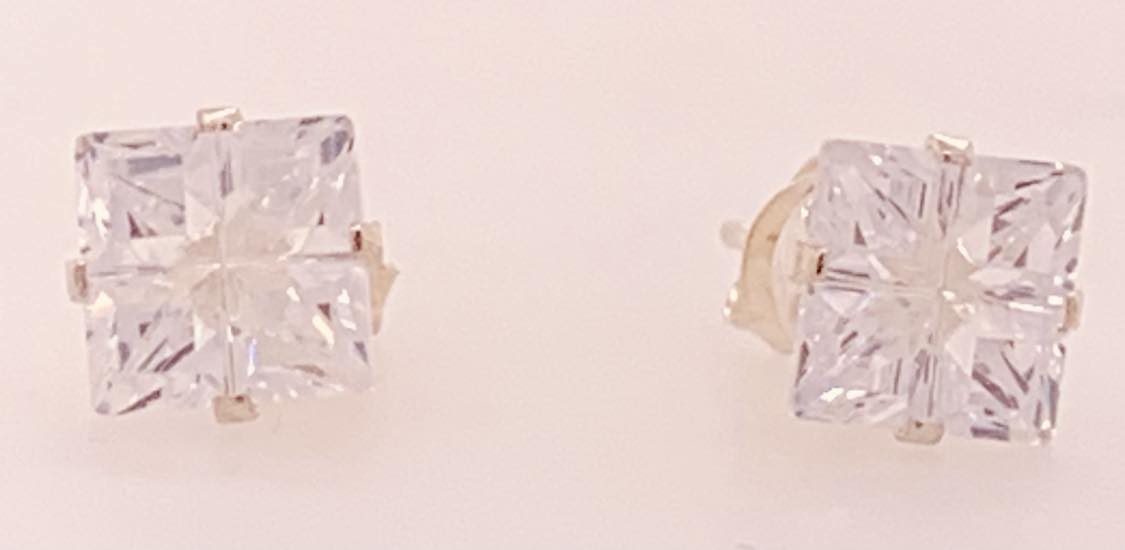 Sterling Silver Square Cut CZ Stud Earrings