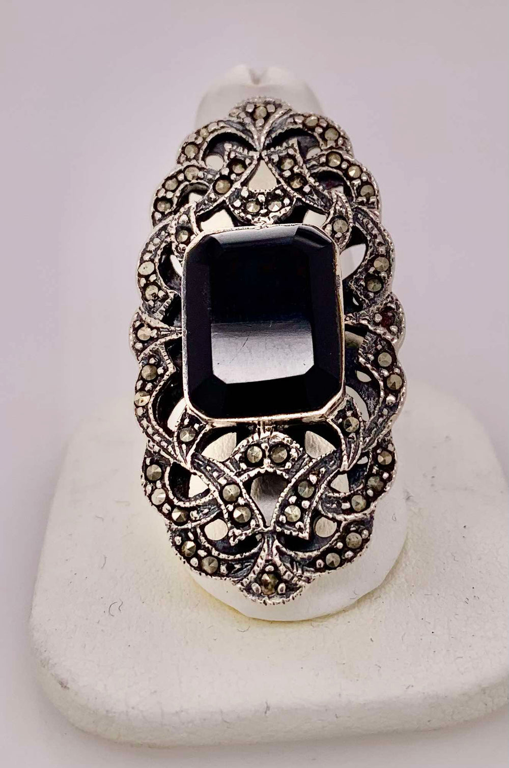 Estate Sterling Silver Black Onyx Ring