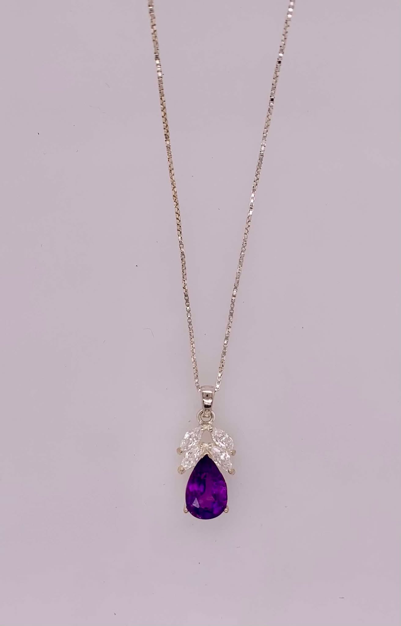 Sterling Silver Amethyst and CZ Pendant