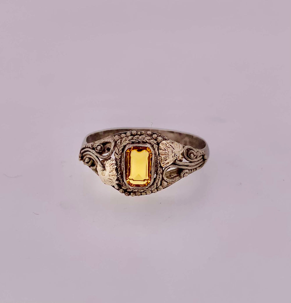 Estate Sterling Silver and Amber Stone