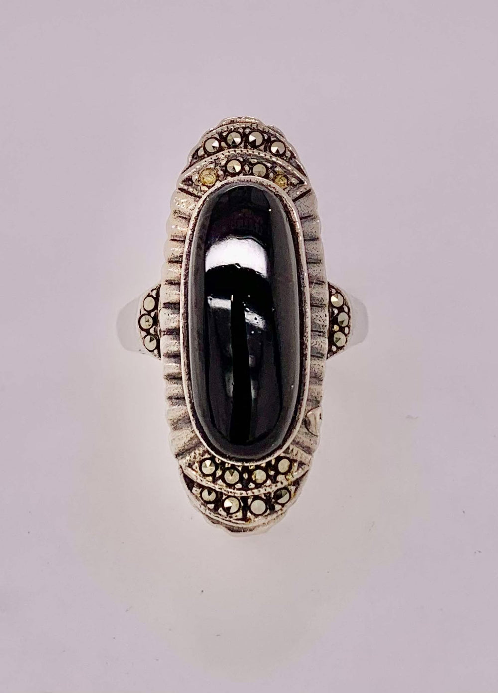 Estate Sterling Silver and Black Onyx Ring