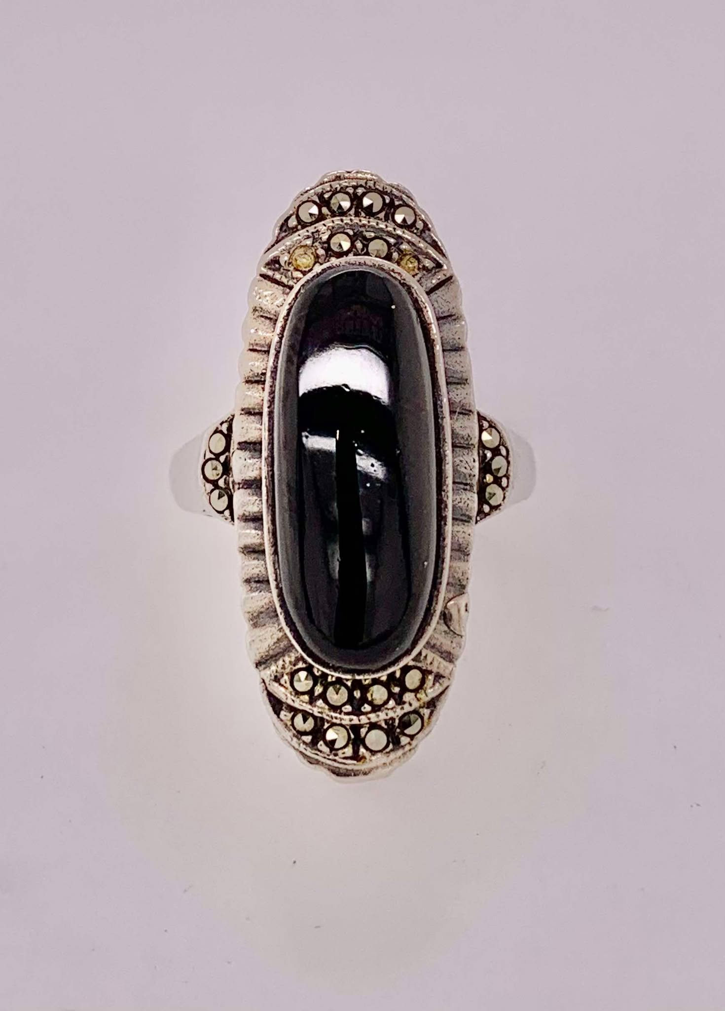 Estate Sterling Silver and Black Onyx Ring