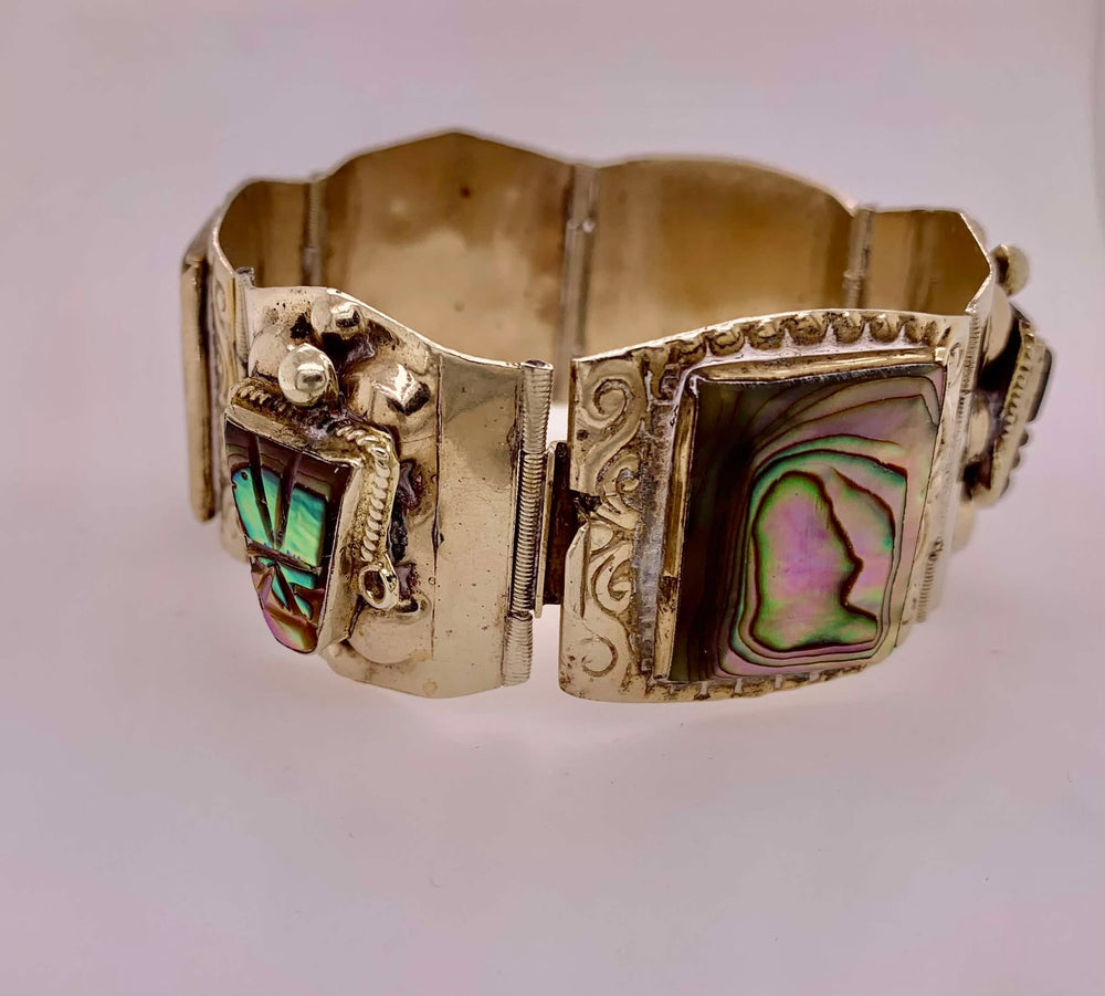 Estate Sterling Silver and Abalone Bracelet