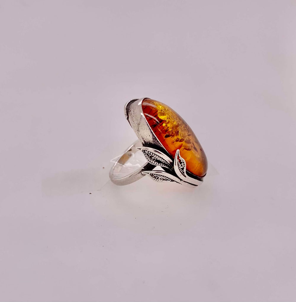 Estate Sterling Silver and Synthetic Amber Ring