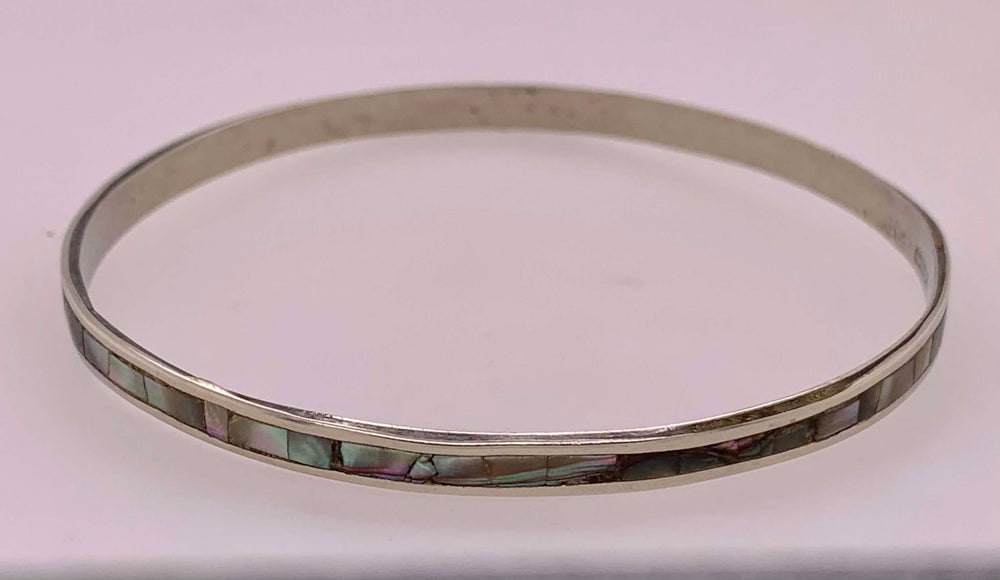 Estate Sterling Silver Abalone Slip-on Bangle