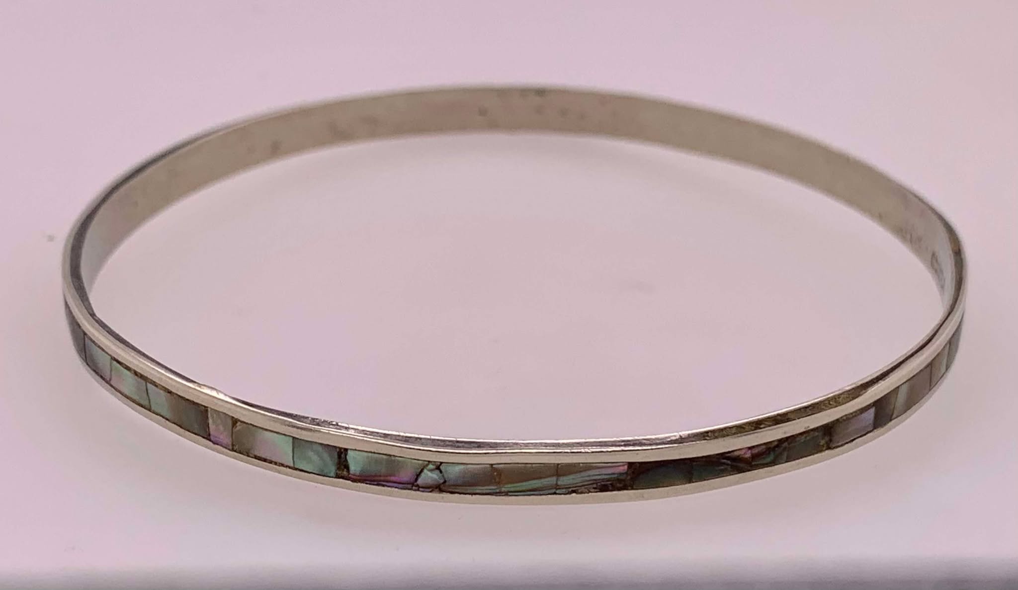 Estate Sterling Silver Abalone Slip-on Bangle