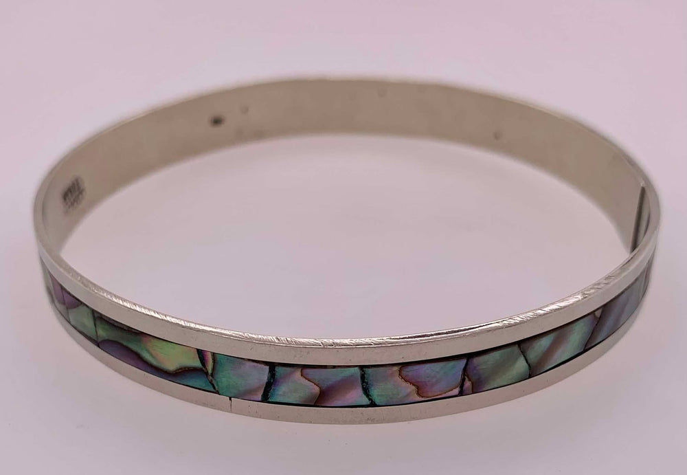 Estate Sterling Silver Abalone Slip-on Bangle