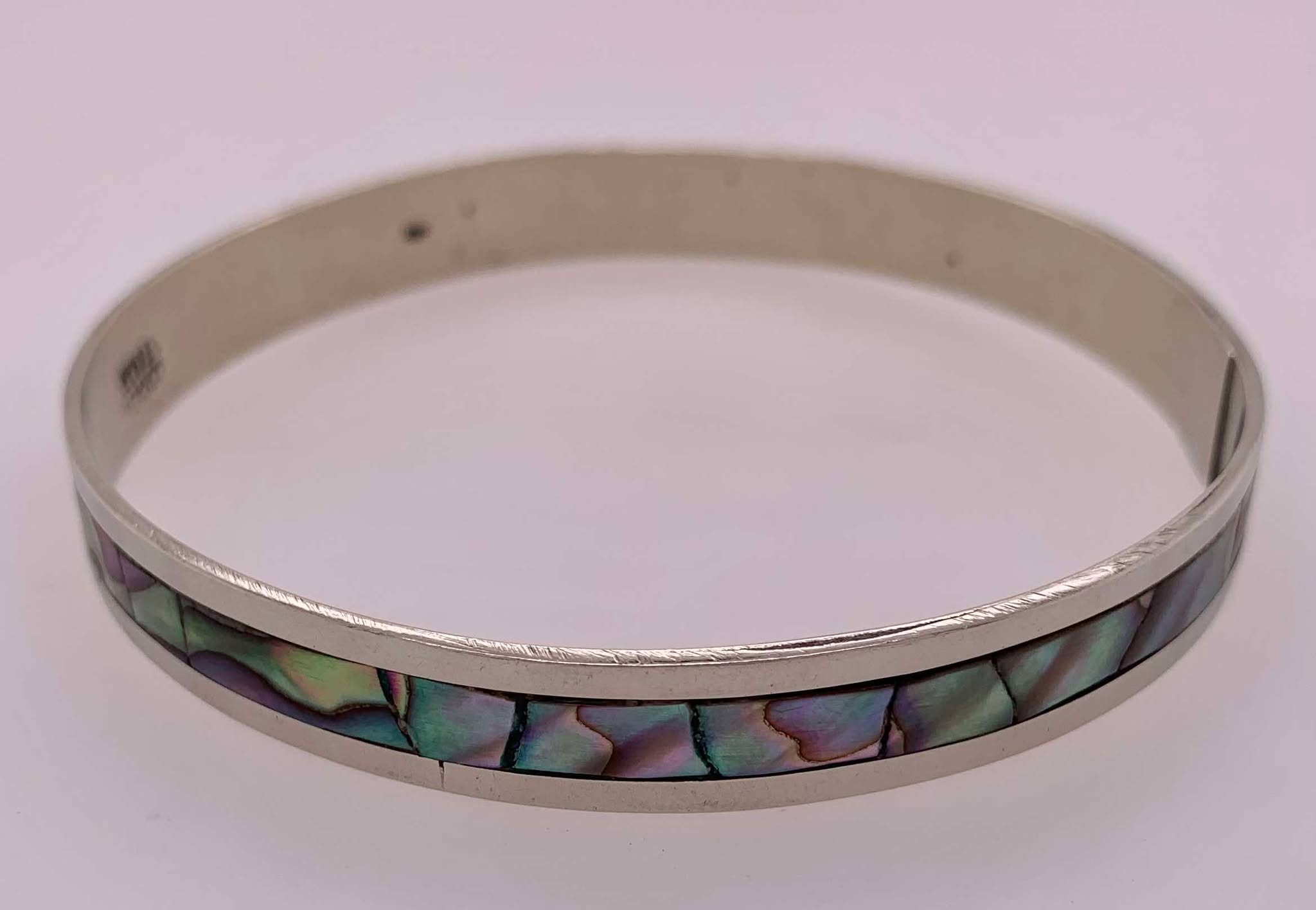 Estate Sterling Silver Abalone Slip-on Bangle