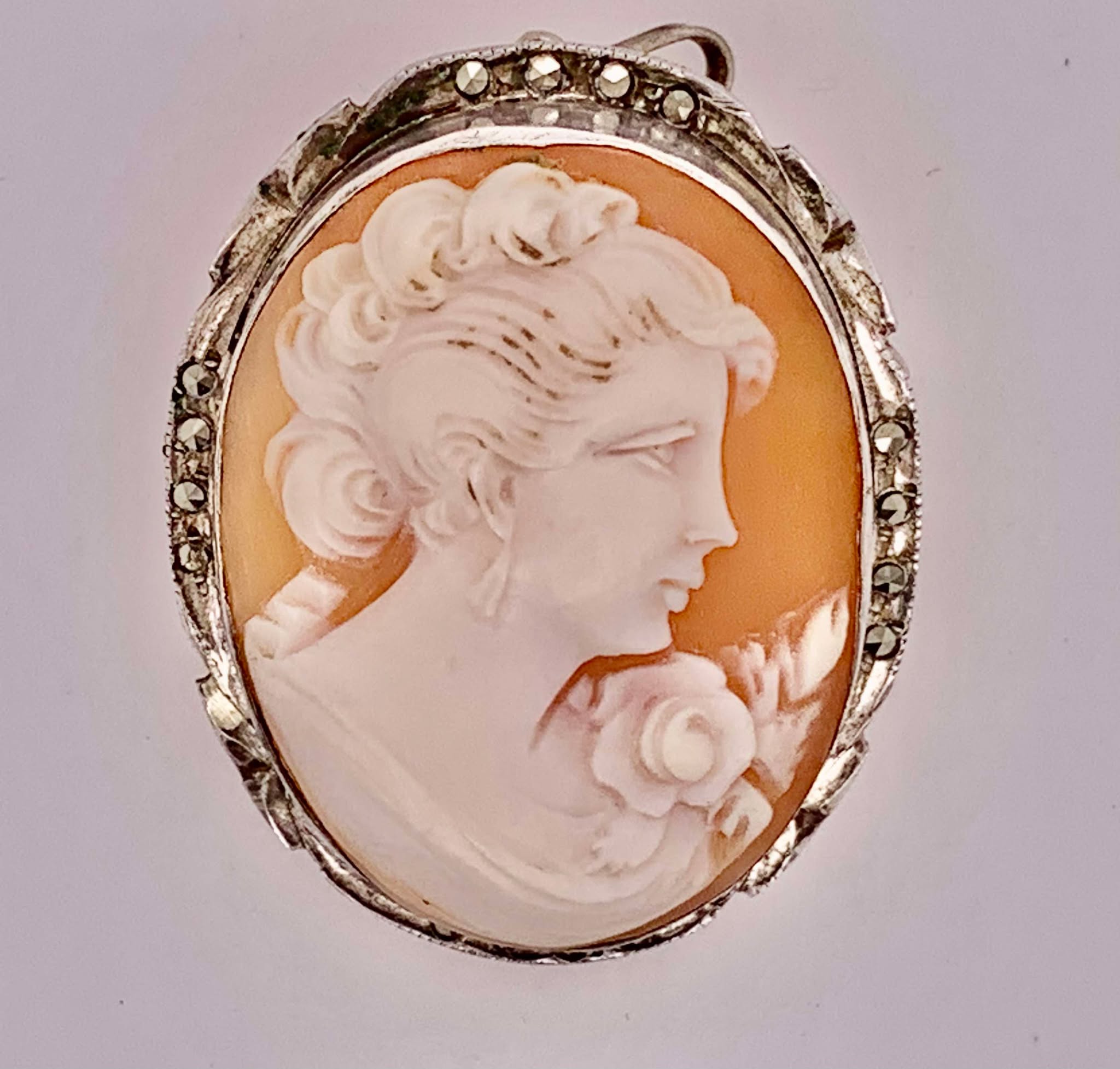 Estate Sterling Silver Cameo Brooch