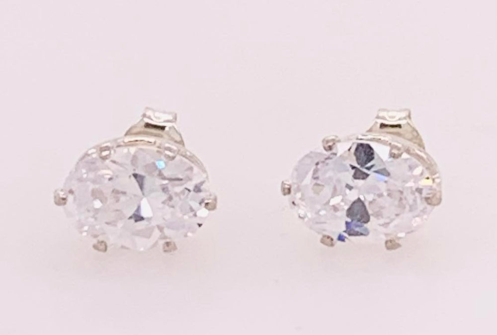 Sterling Silver CZ Oval Stud Earrings
