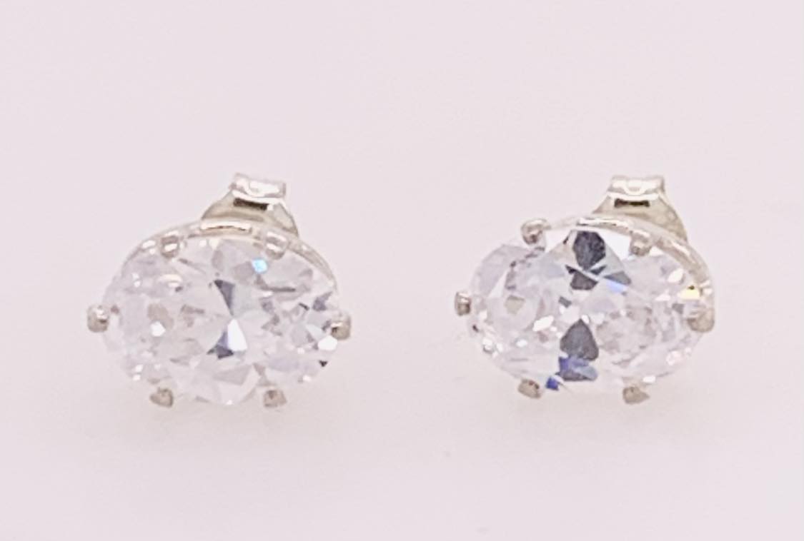 Sterling Silver CZ Oval Stud Earrings
