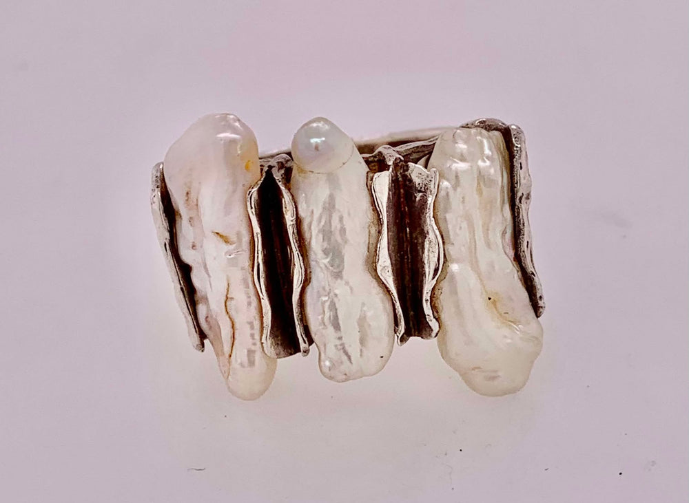 Sterling Silver and Freshwater Keshi Pearl Ring