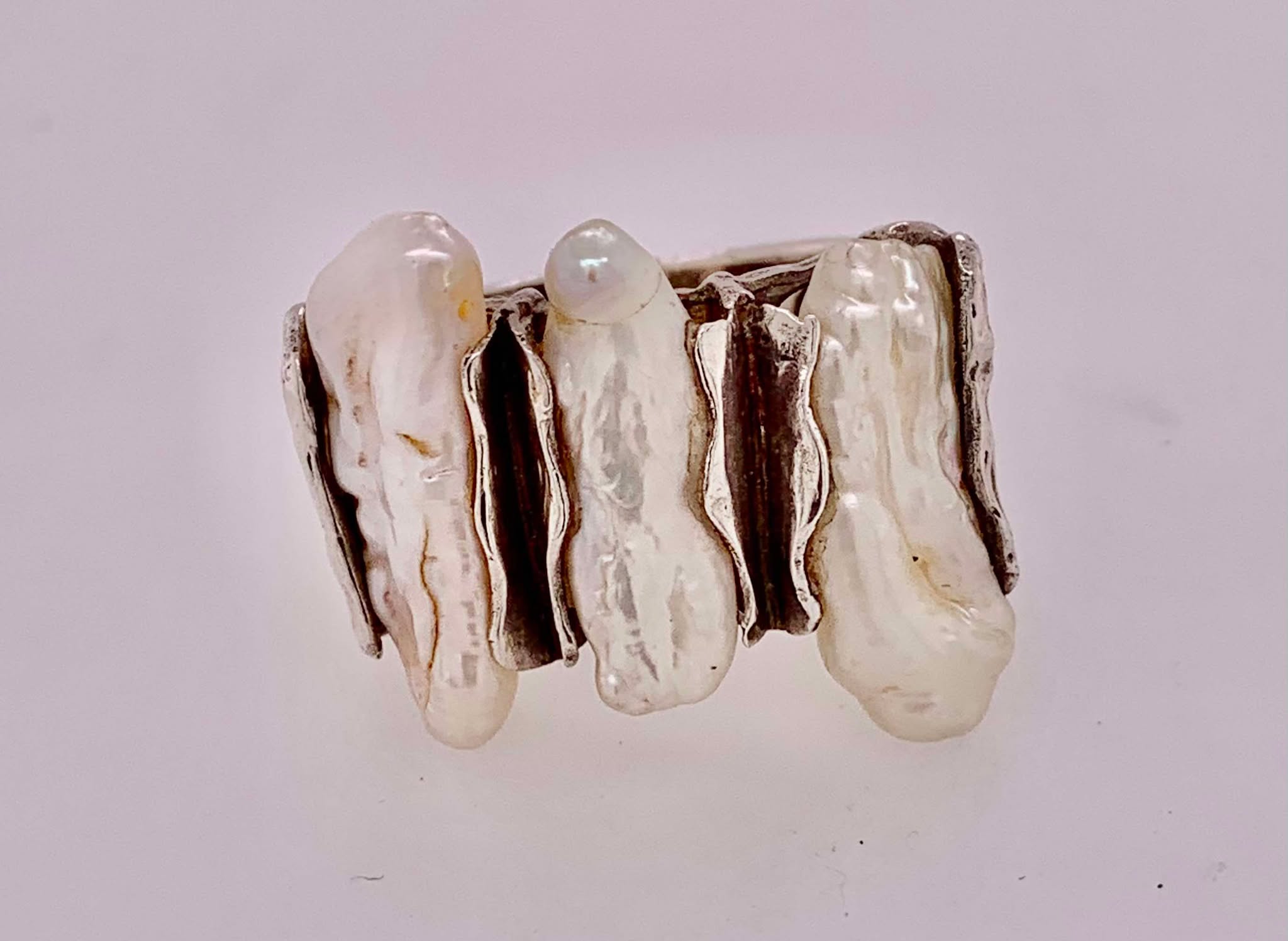 Sterling Silver and Freshwater Keshi Pearl Ring