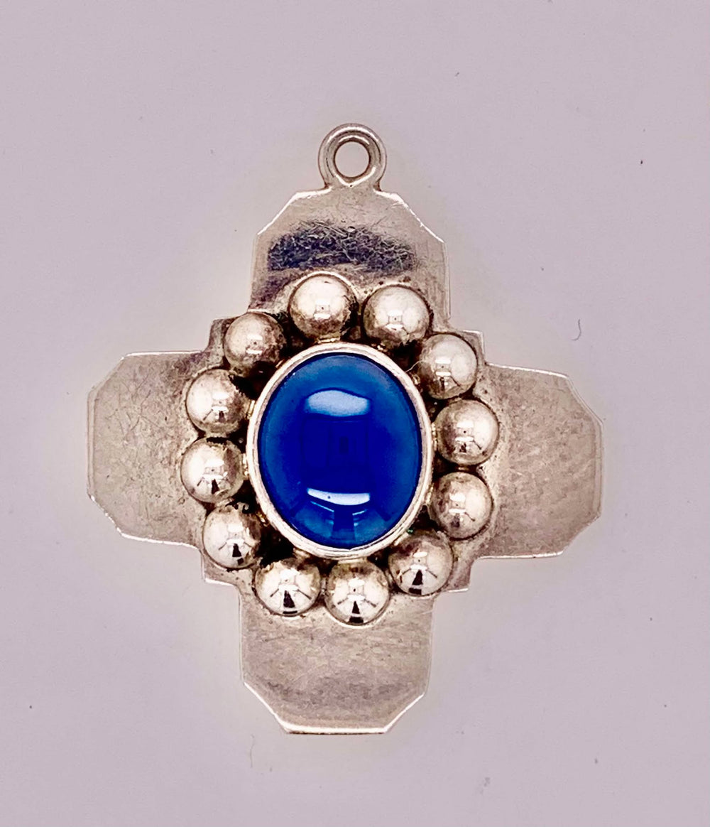 Estate Sterling Silver and Cat's Eye Stone Pendant