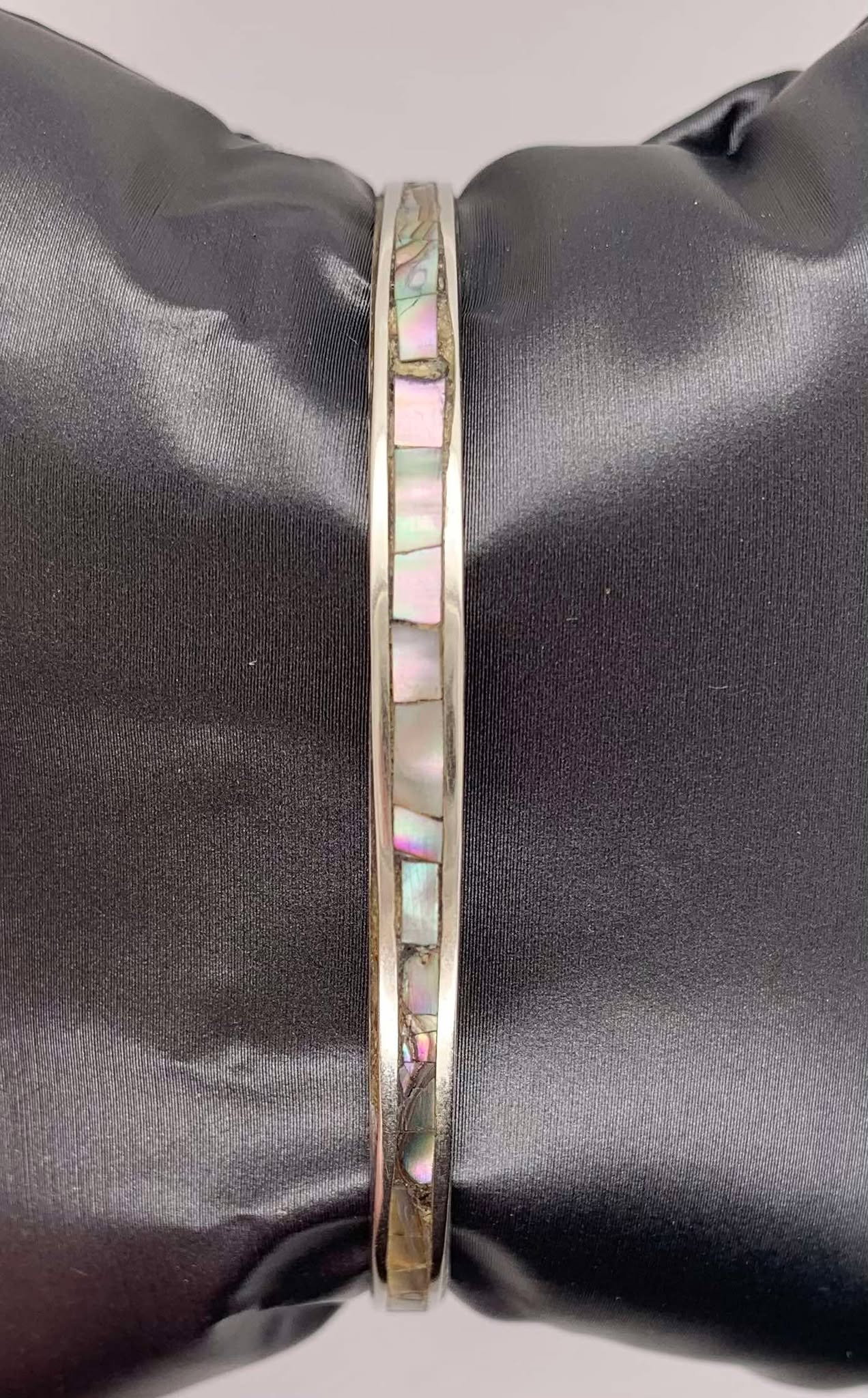 Estate Sterling Silver Abalone Slip-on Bangle