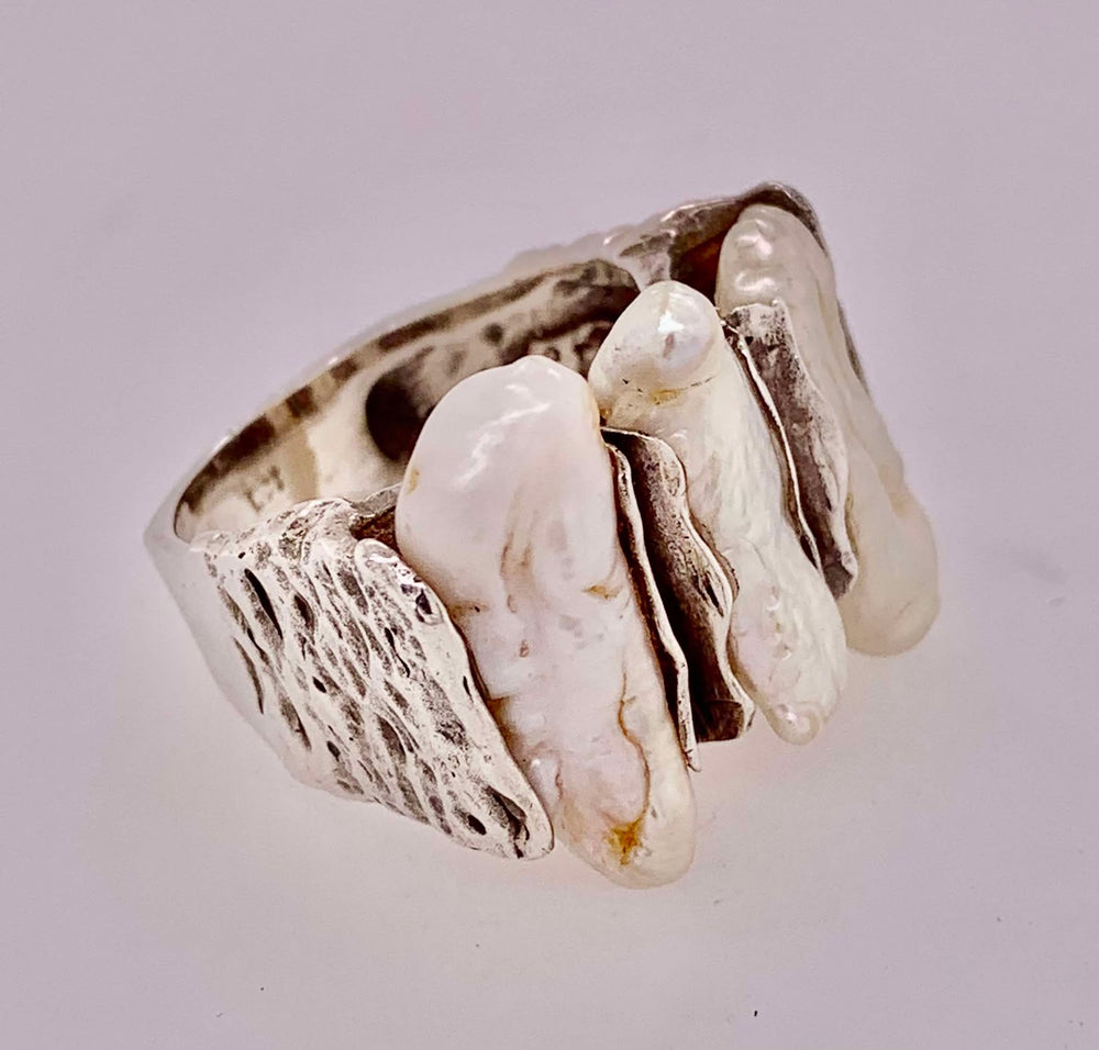 Sterling Silver and Freshwater Keshi Pearl Ring