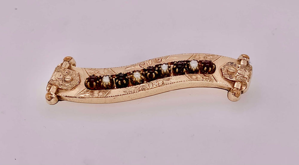 Estate Gold Filled Garnet and Pearl Brooch