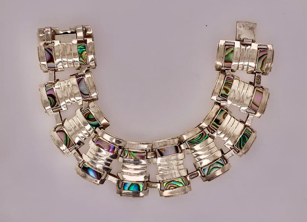 Estate Sterling Silver Abalone Bracelet