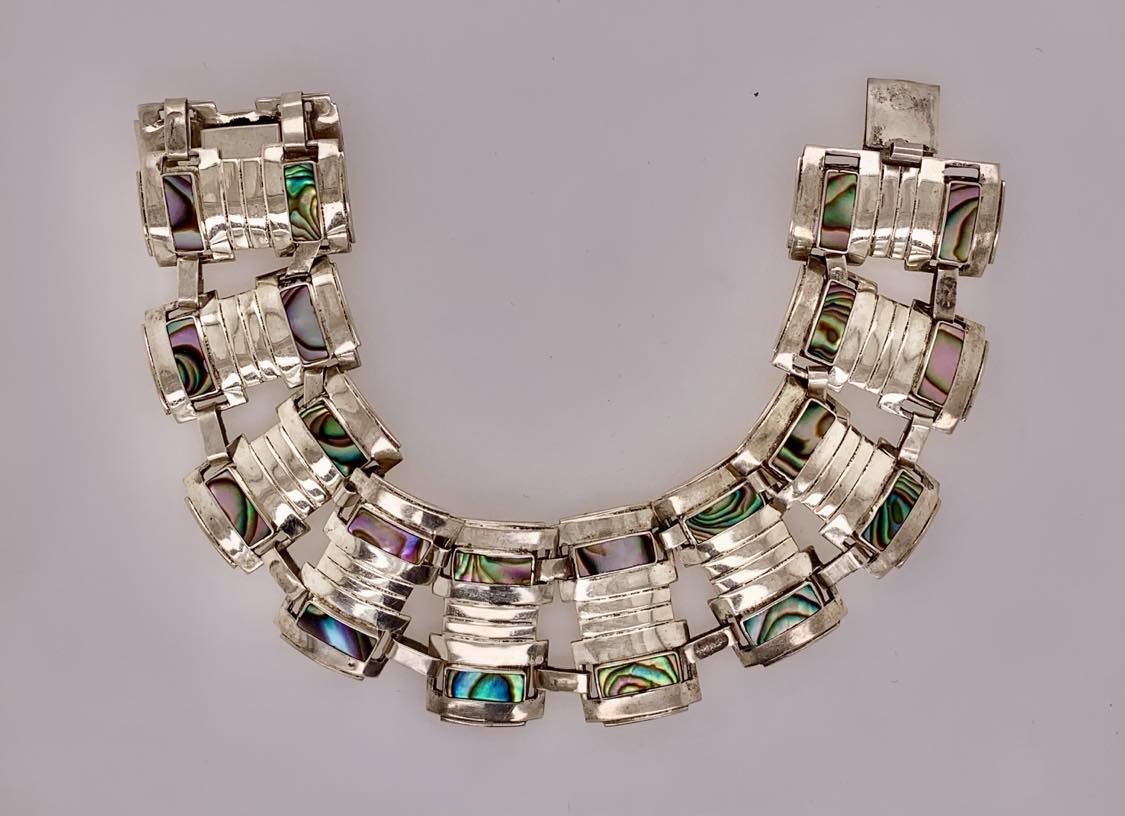 Estate Sterling Silver Abalone Bracelet