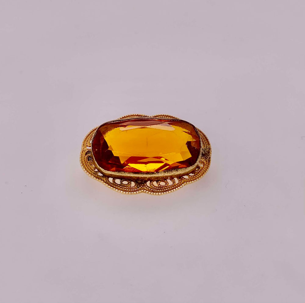 Estate Gold Filled and Topaz Color Stone Brooch