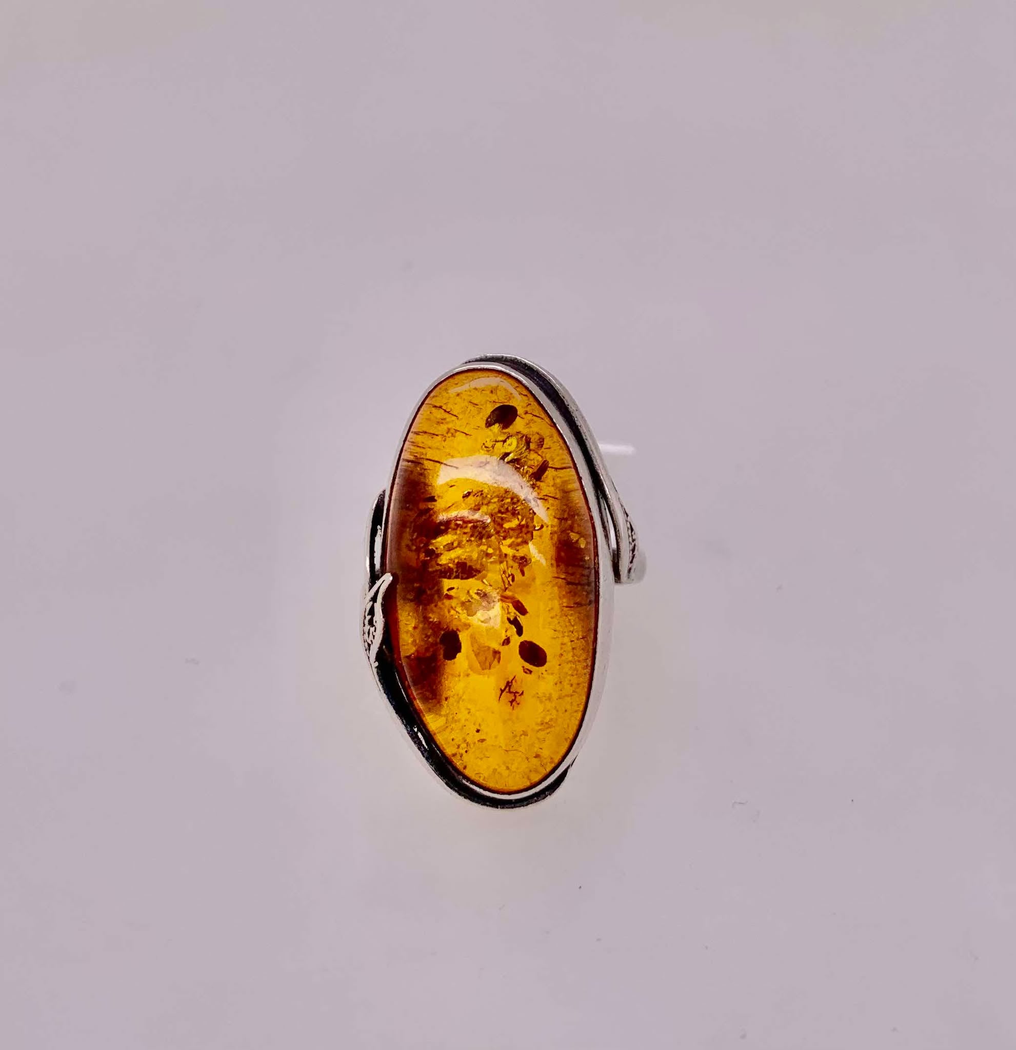 Estate Sterling Silver and Synthetic Amber Ring