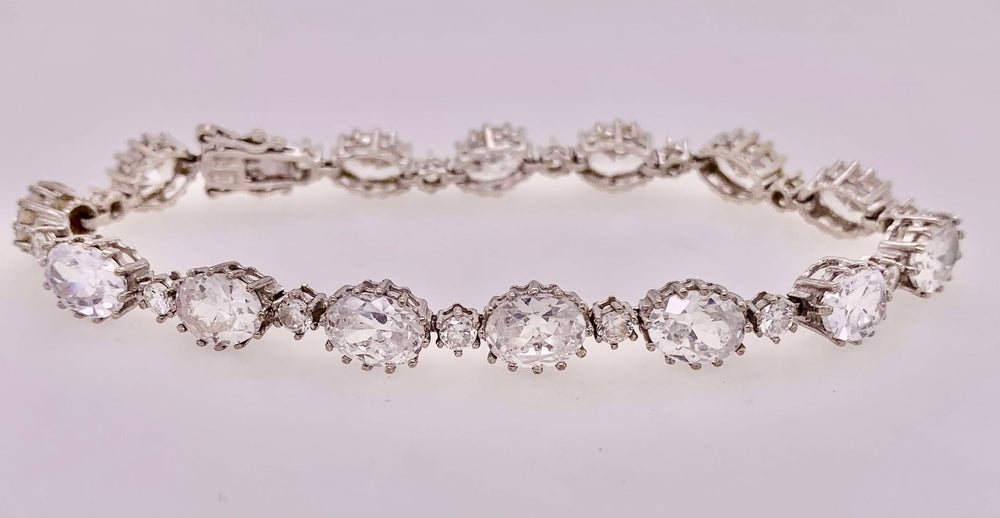 Estate Sterling Silver Purple and Clear CZ Bracelet