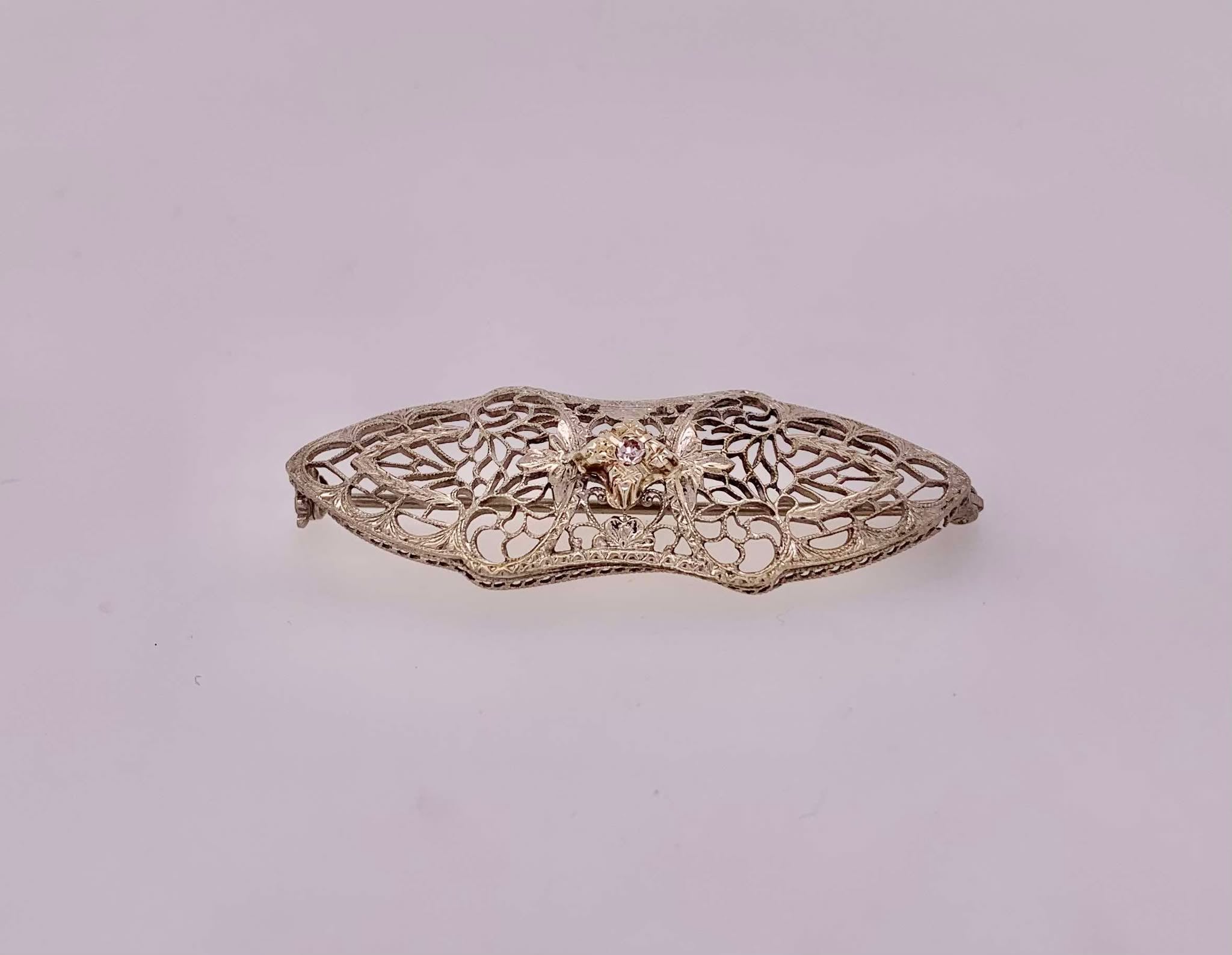 Estate White Gold & Diamond Brooch