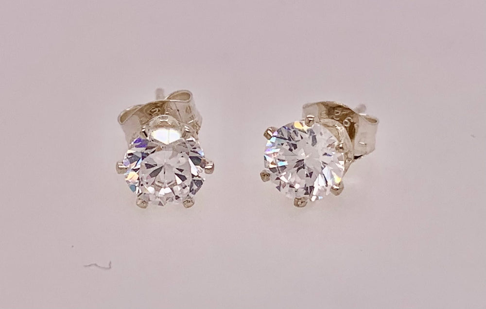 Estate Sterling Silver Cubic Zirconia Stud Earrings
